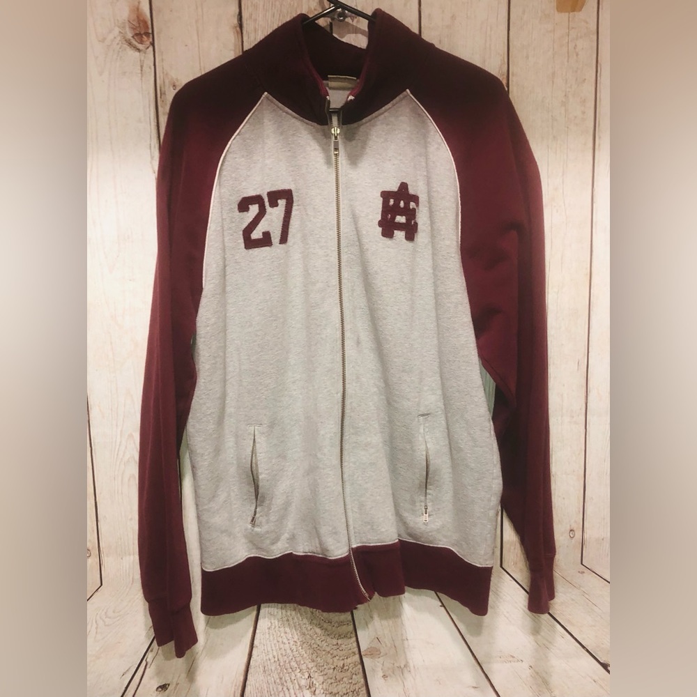 American Eagle Athletics Gray Burgundy Mens XL Full Zip Logo Track Jacket